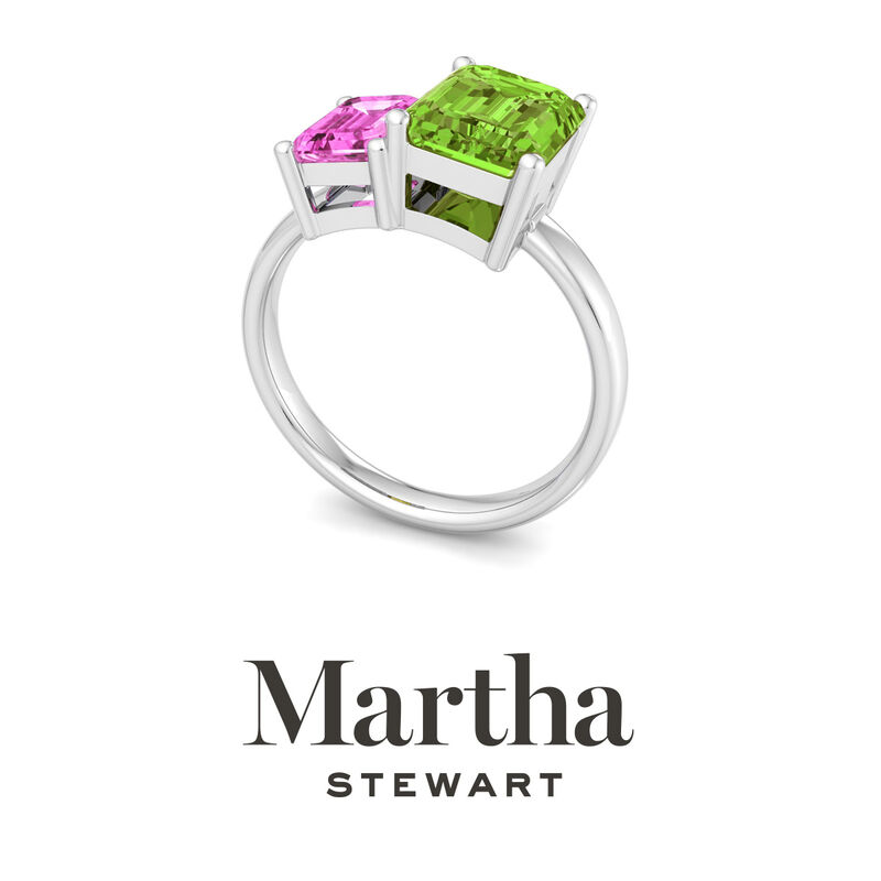 Martha Stewart 3 1/4ctw. Pink Sapphire & Peridot Two Stone Ring In Sterling Silver image number null
